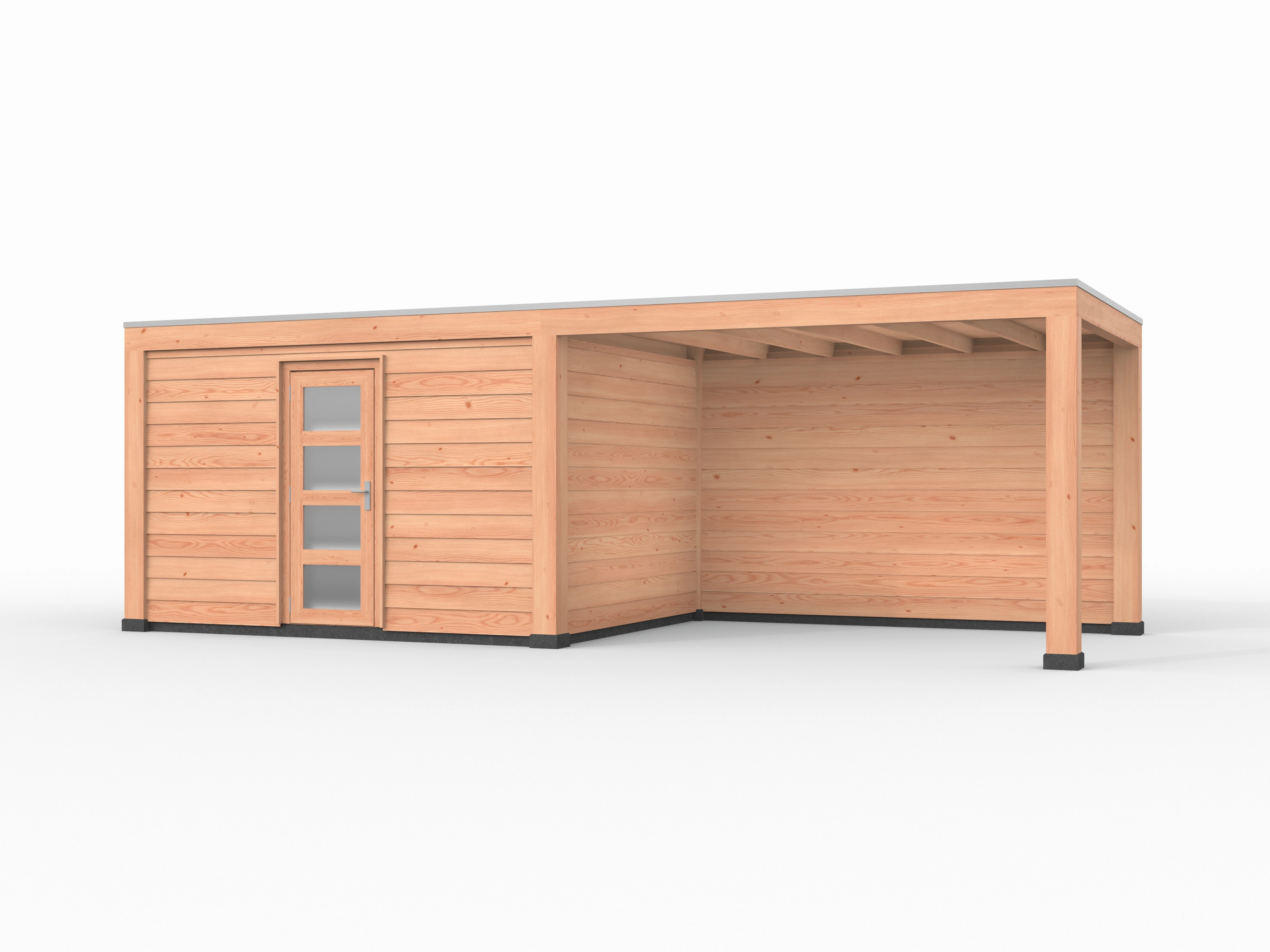 Douglas overkapping, 750 x 300, met schuur en achterwand, Westwood Modern - Afbeelding 1